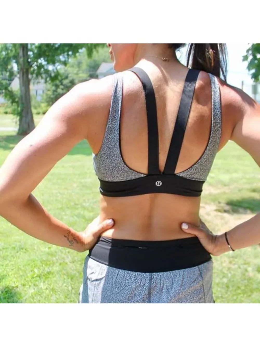 Lululemon Run The Day Bra Fractal Dark Starlight Black / Black
